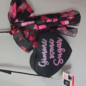 NWT Vegan Leather Heart Shaped Crossbody With Valentine Embellishments.